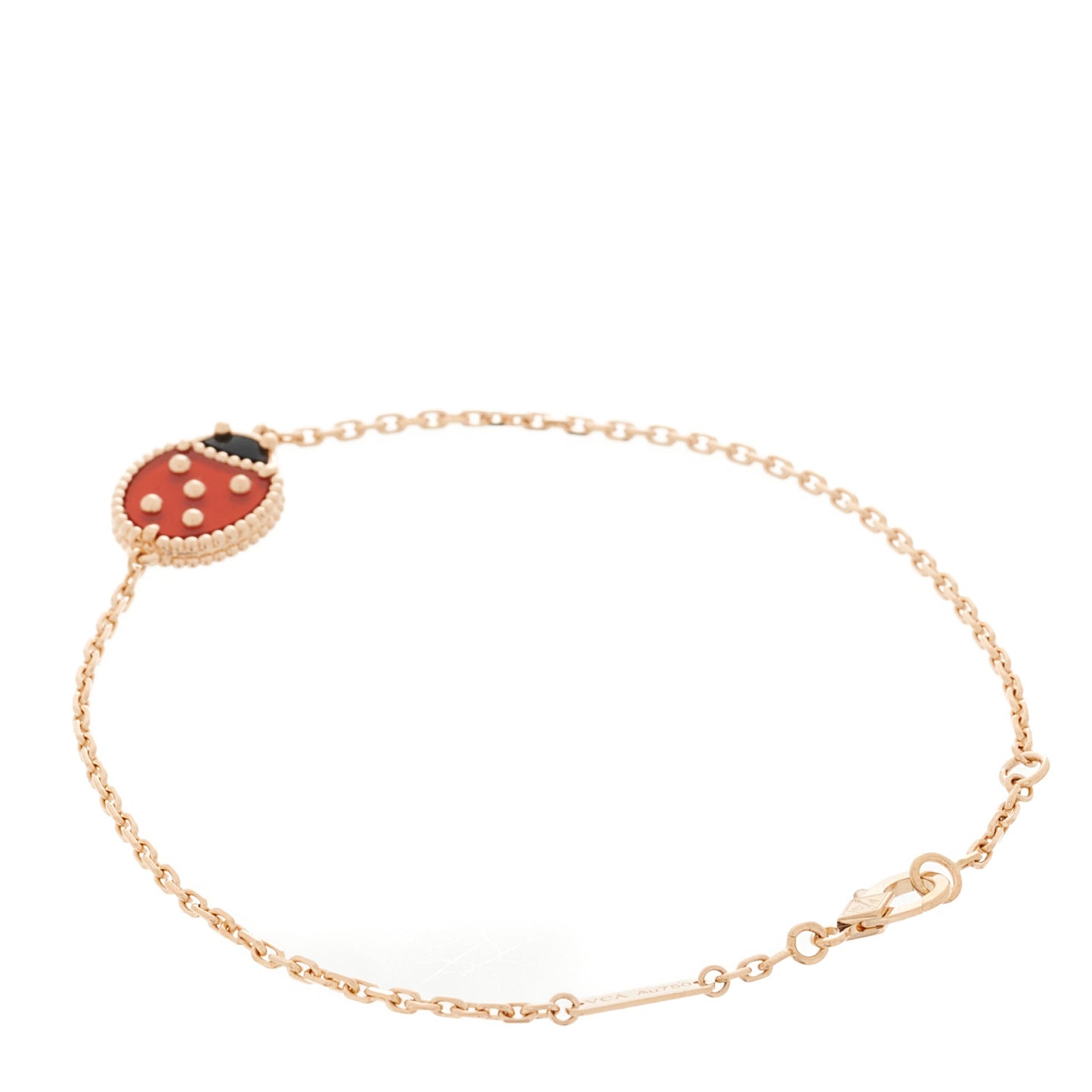 18K Rose Gold Carnelian Onyx Lucky Spring Closed Wing Ladybug Bracelet