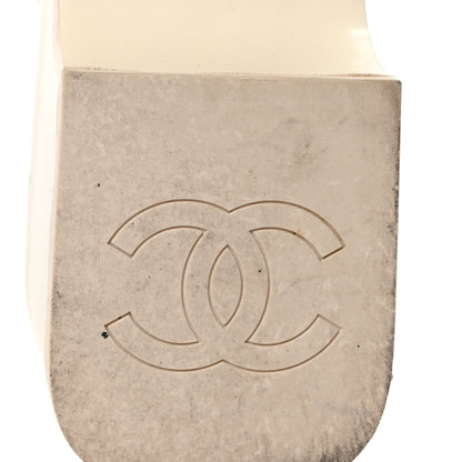 Chanel Lambskin Patent Quilted CC Platform Sandals 37.5 White Black 7 of 9