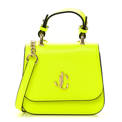 Jimmy Choo Patent Calfskin Micro Varenne Top Handle Satchel Neon Citron 1 of 13
