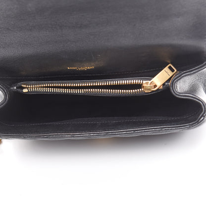 Saint Laurent Sheepskin Matelasse Chevron Monogram Medium College Bag Black 5 of 13