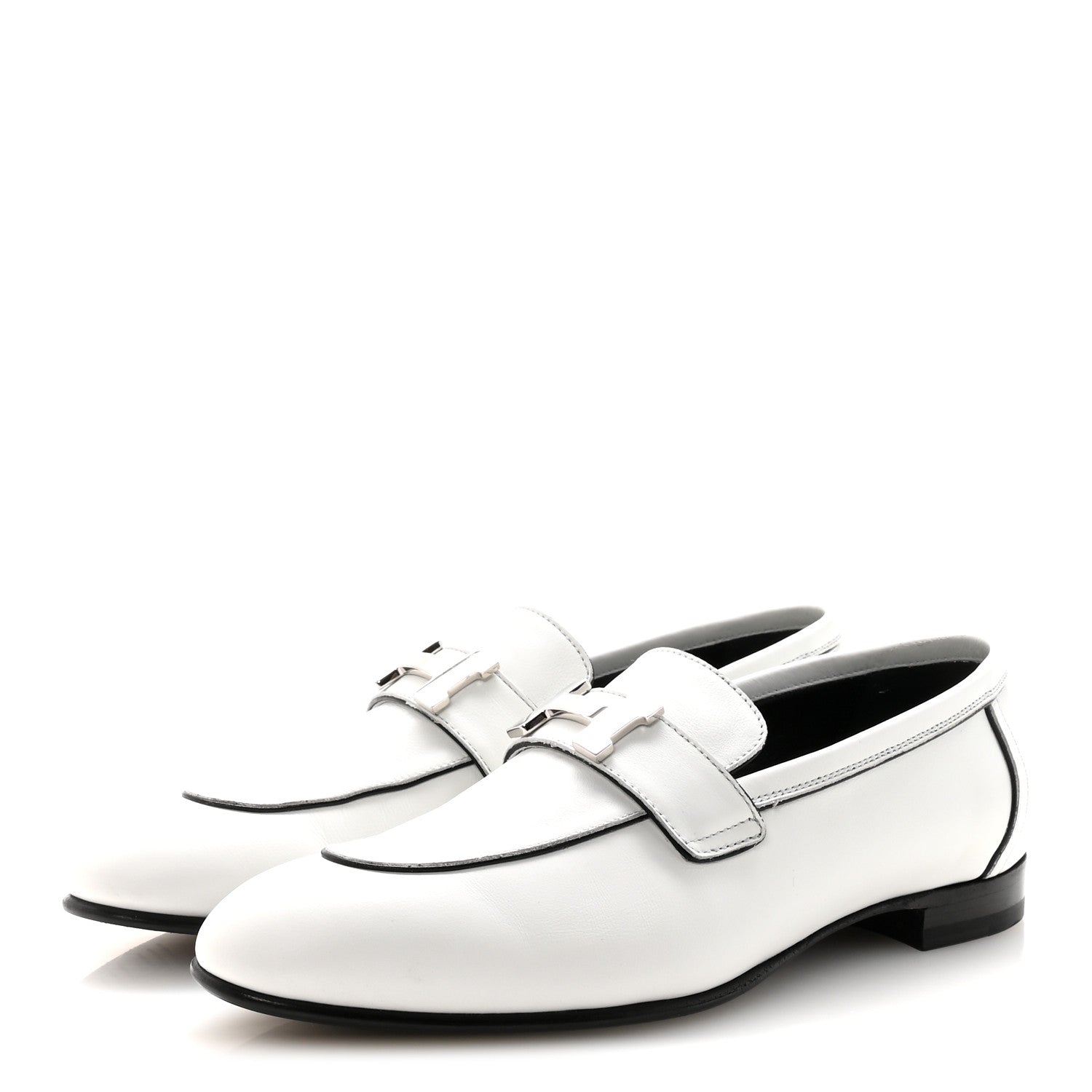 Hermes Calfskin Womens Paris Loafers 37.5 White 4 of 10