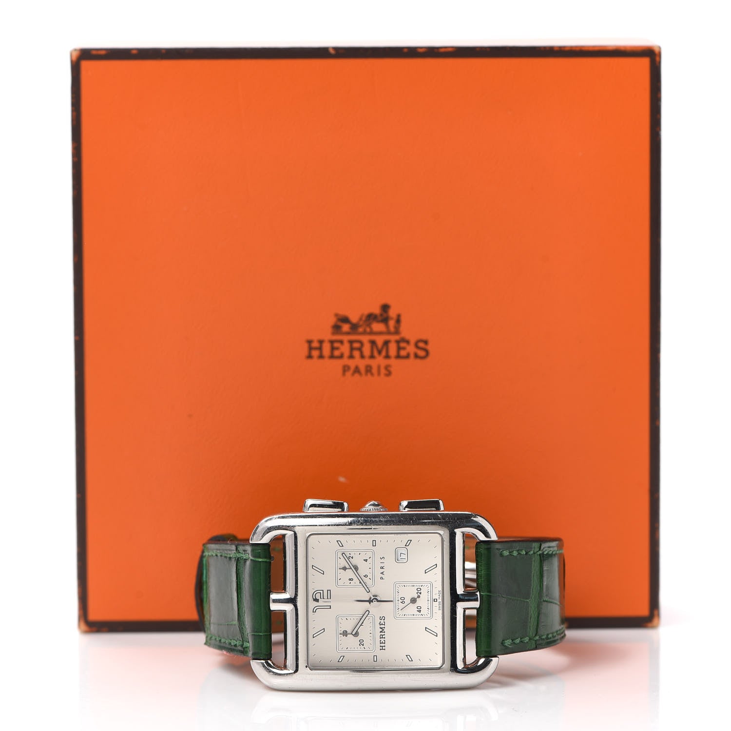 Hermes Stainless Steel Alligator 31mm Cape Cod Chrono Quartz Watch Vert Moyen 6 of 6