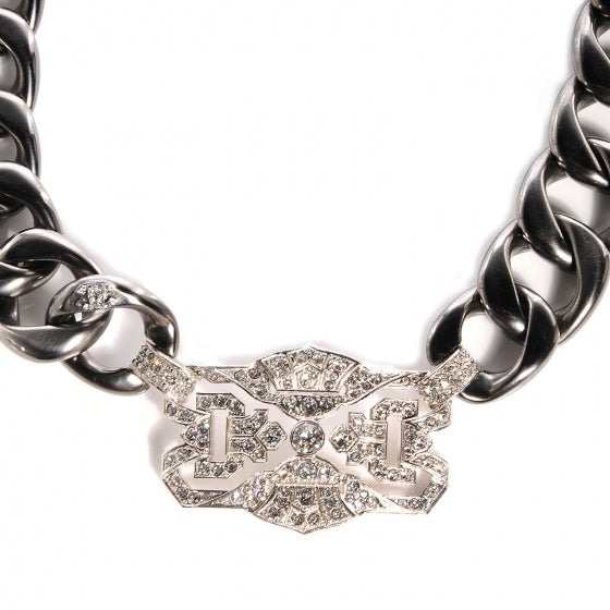 Chanel Crystal CC Chain Link Choker Necklace Dark Silver 3 of 3