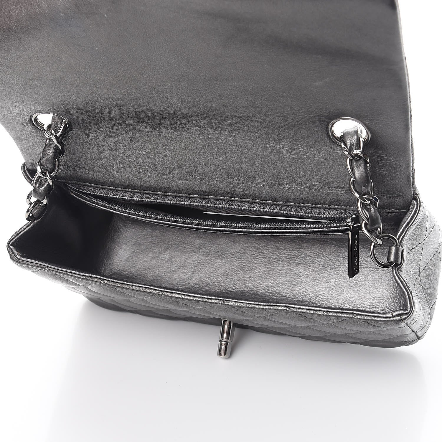 Chanel Metallic Lambskin Quilted Mini Rectangular Flap Dark Grey 5 of 11