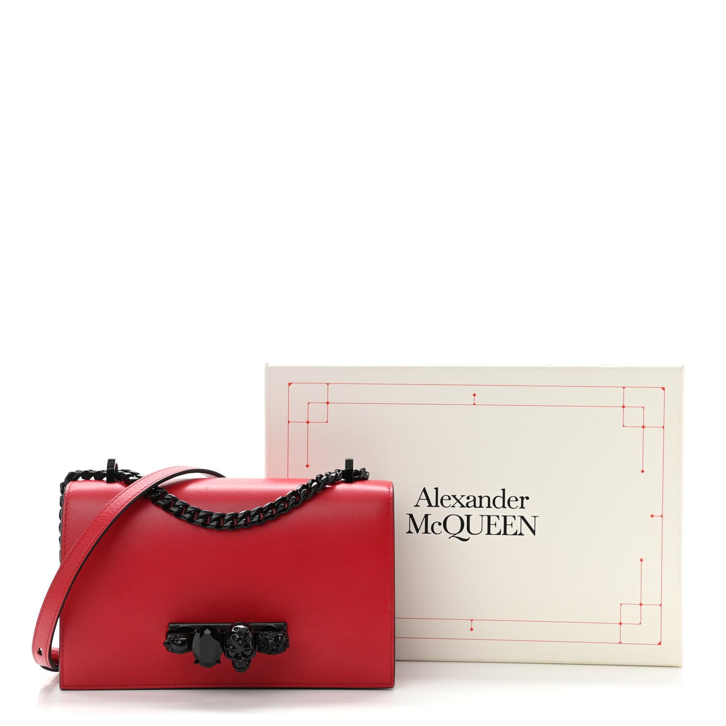 Calfskin Jeweled Knuckle Satchel Red