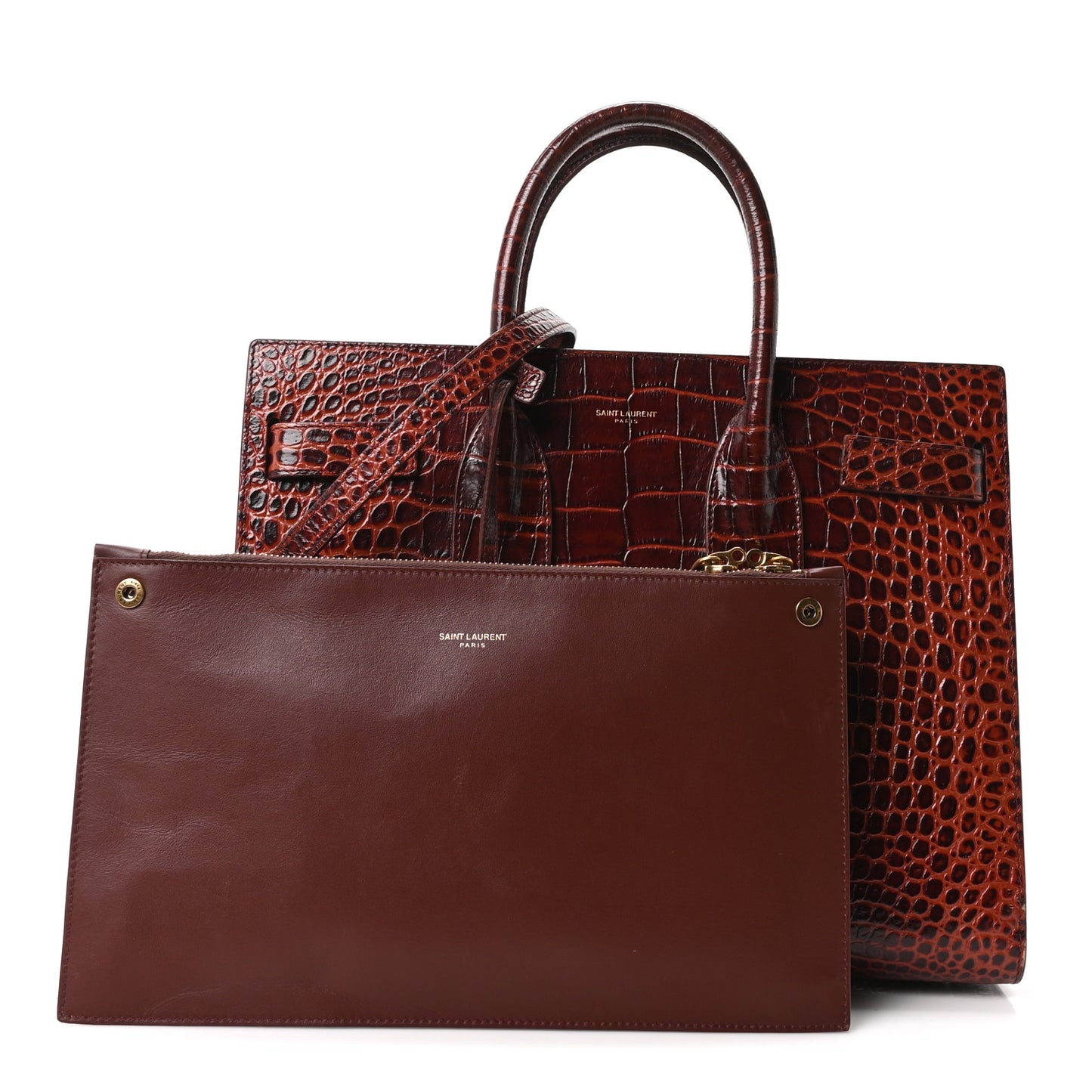 Calfskin Crocodile Embossed Small Sac De Jour Dark Blood
