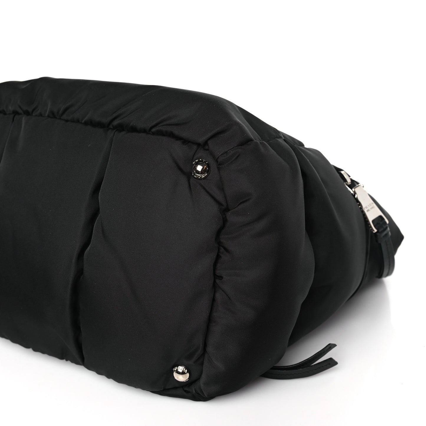 Nylon Quilted Padded Triangle Logo Zip Tote Black