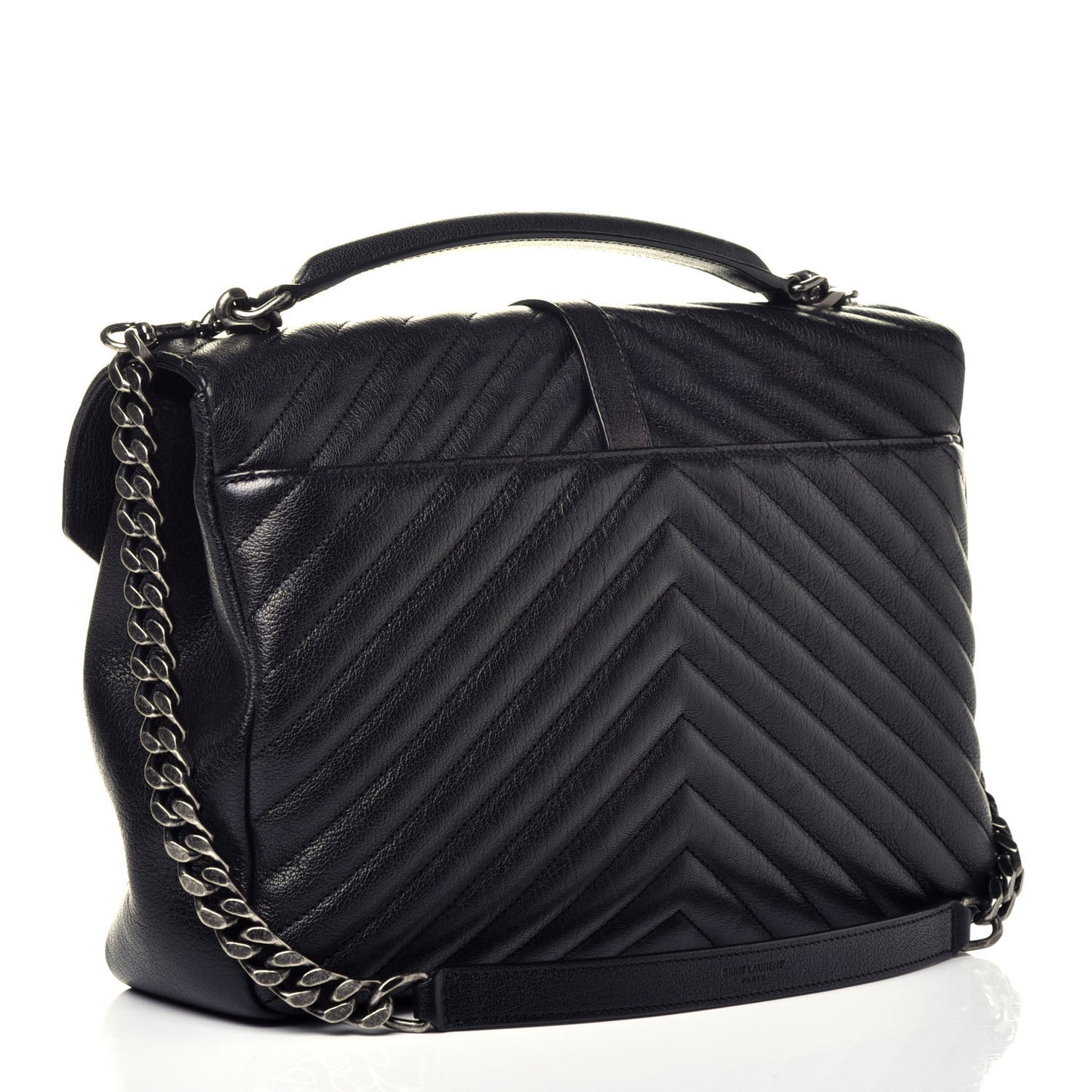 Sheepskin Matelasse Chevron Monogram Large College Satchel Black