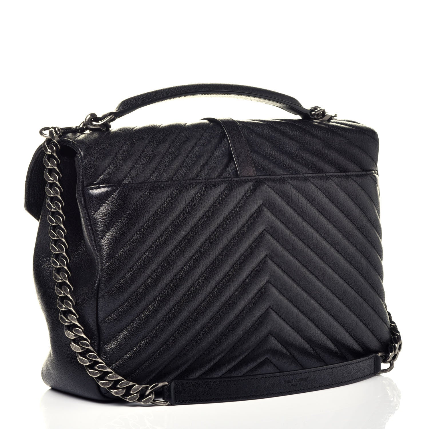 Saint Laurent Sheepskin Matelasse Chevron Monogram Large College Satchel Black 3 of 9