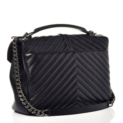 Saint Laurent Sheepskin Matelasse Chevron Monogram Large College Satchel Black 3 of 9