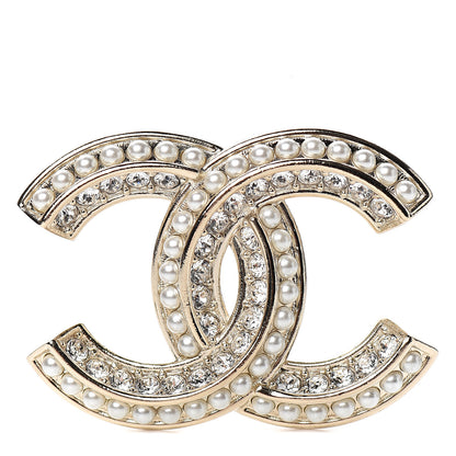 Chanel Crystal Pearl Chain Mania CC Brooch Gold 1 of 4
