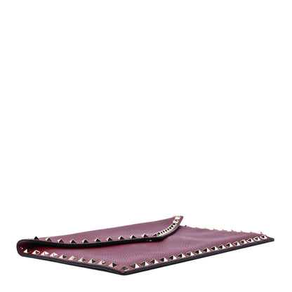 Valentino Garavani Pebbled Calfskin Large Rockstud Envelope Clutch Cerise 4 of 12