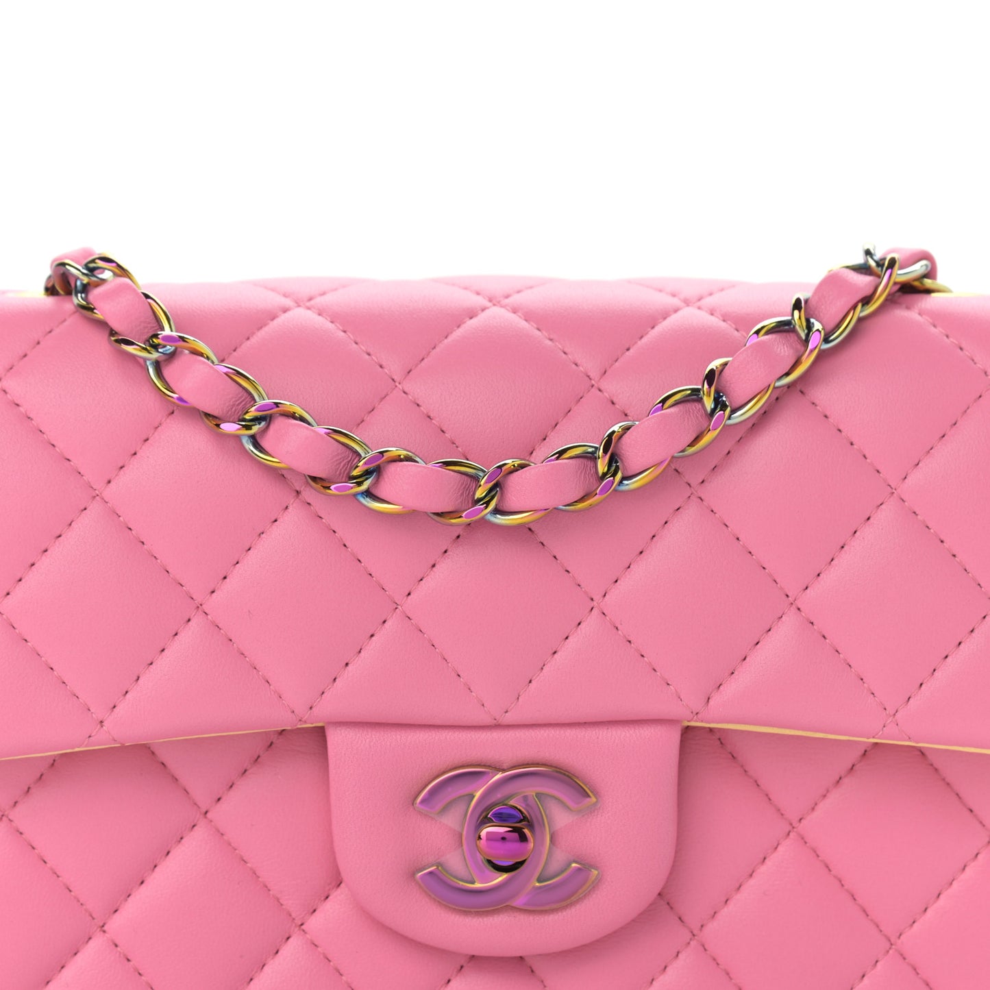 Lambskin Quilted Mini Rectangular Flap Pink Yellow