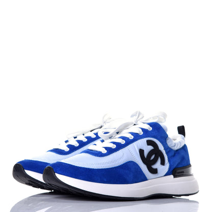 Chanel Nylon Suede Calfskin CC Sneakers 38 Blue Light Blue 3 of 10