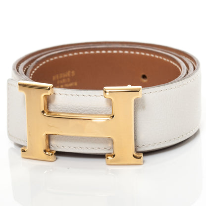 Hermes Leather Reversible H Belt 65 Gold Blanc 2 of 16