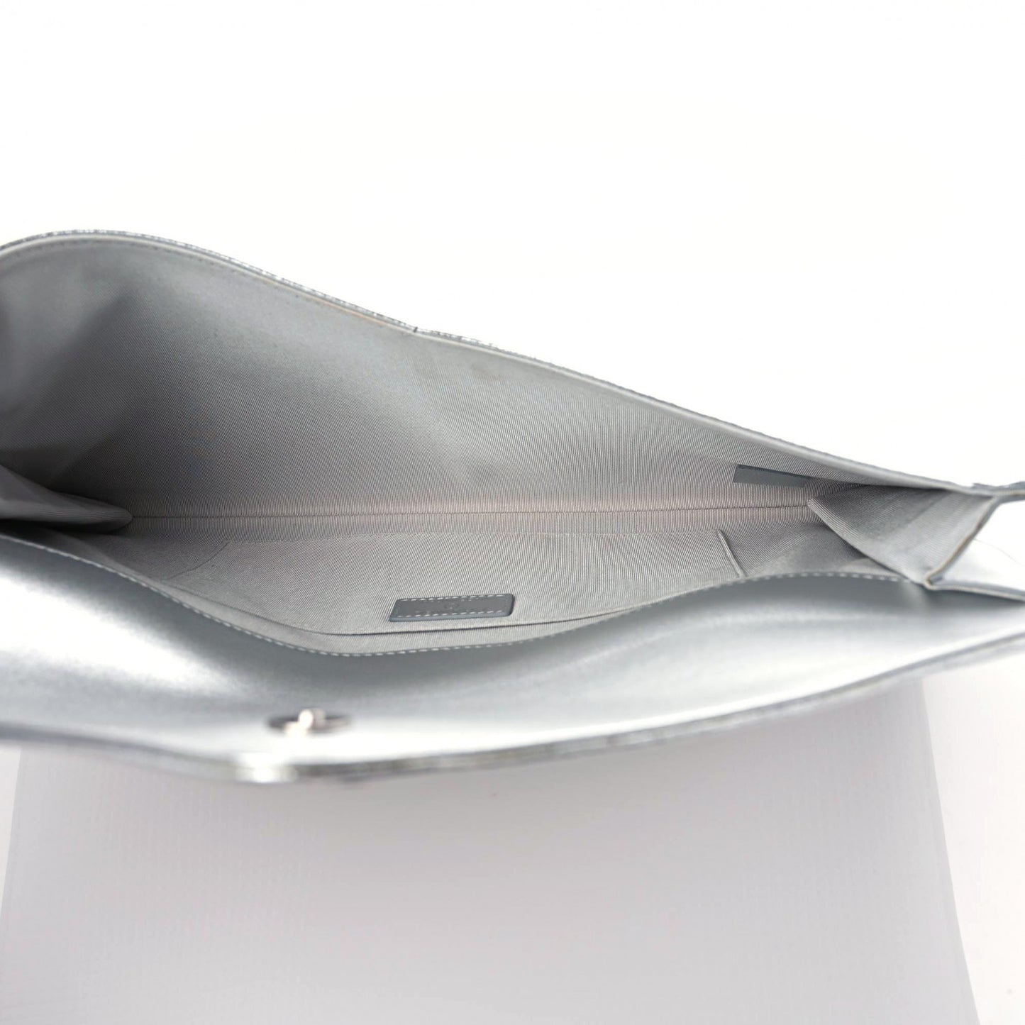 Metallic Lambskin Embossed Envelope Clutch Silver