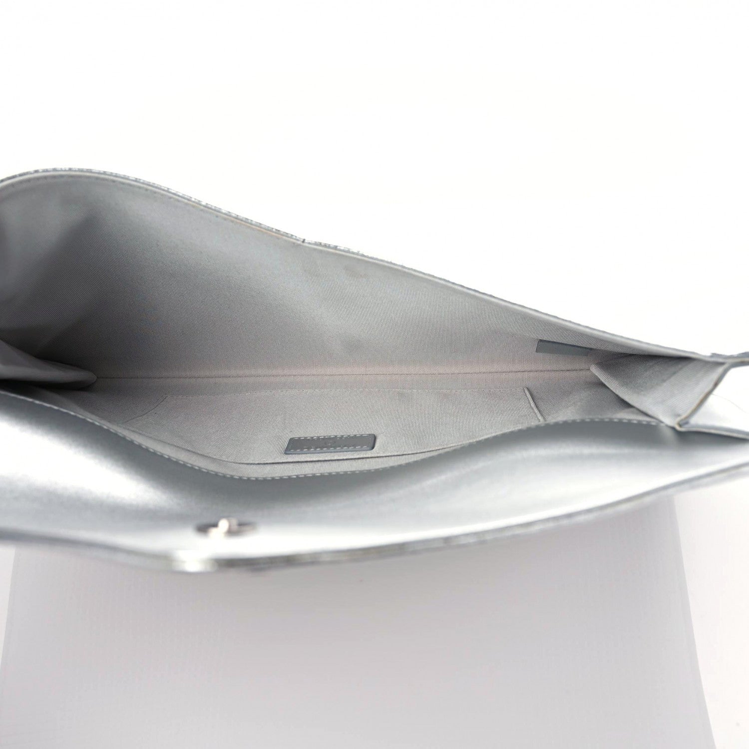 Chanel Metallic Lambskin Embossed Envelope Clutch Silver 5 of 10