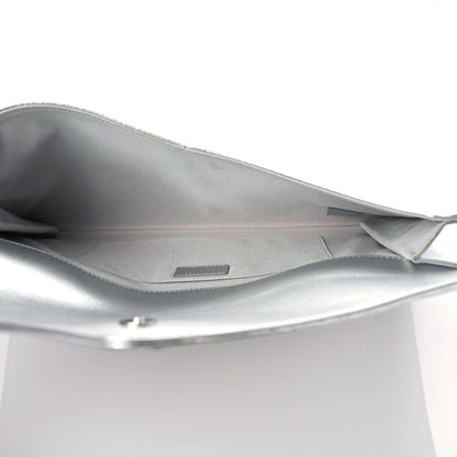 Chanel Metallic Lambskin Embossed Envelope Clutch Silver 5 of 10