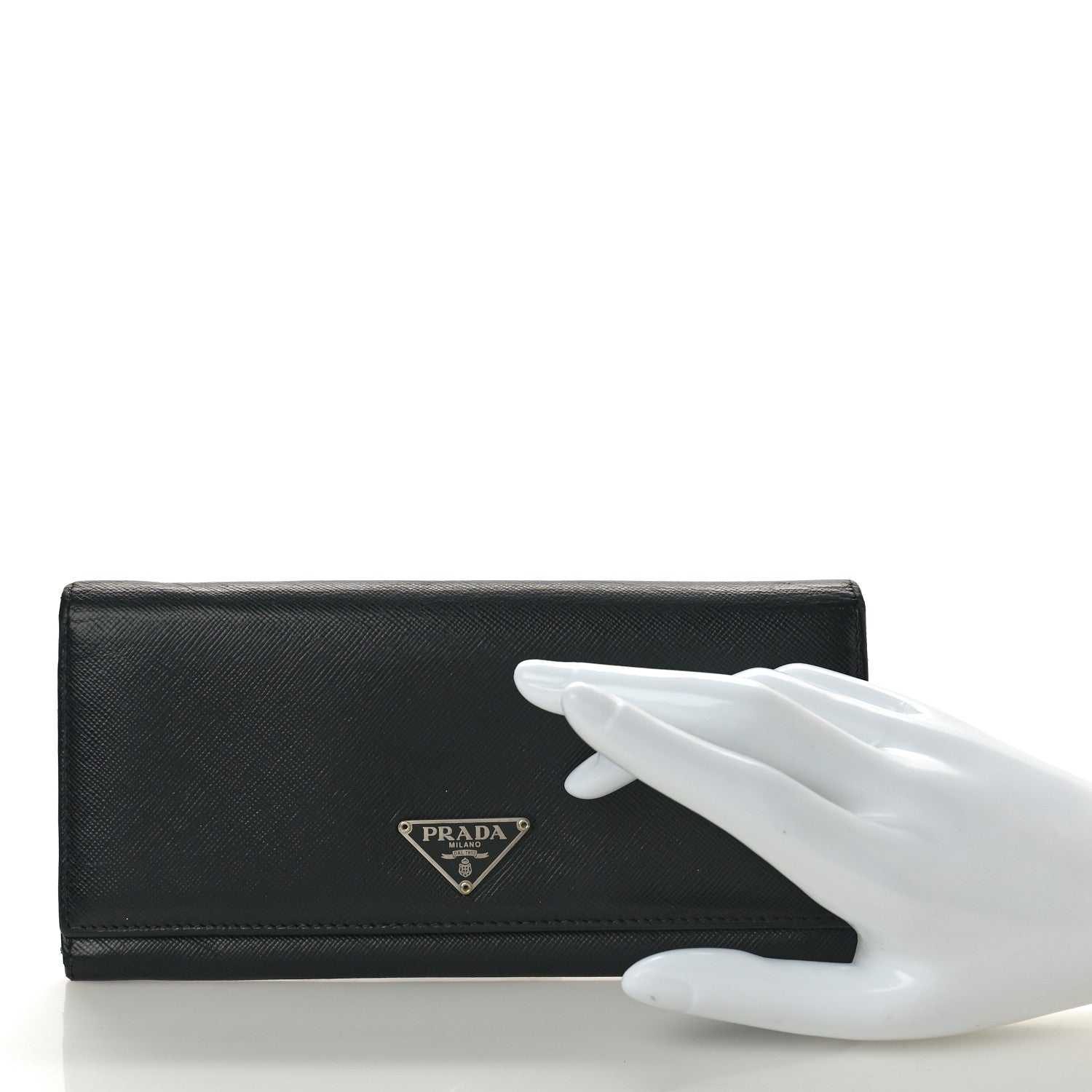 Prada Saffiano Triangle Continental Flap Wallet Black 2 of 9