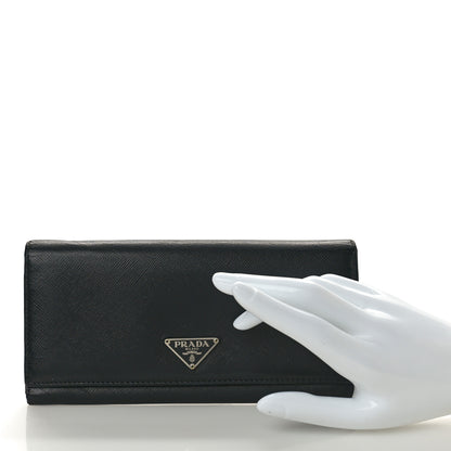 Prada Saffiano Triangle Continental Flap Wallet Black 2 of 9
