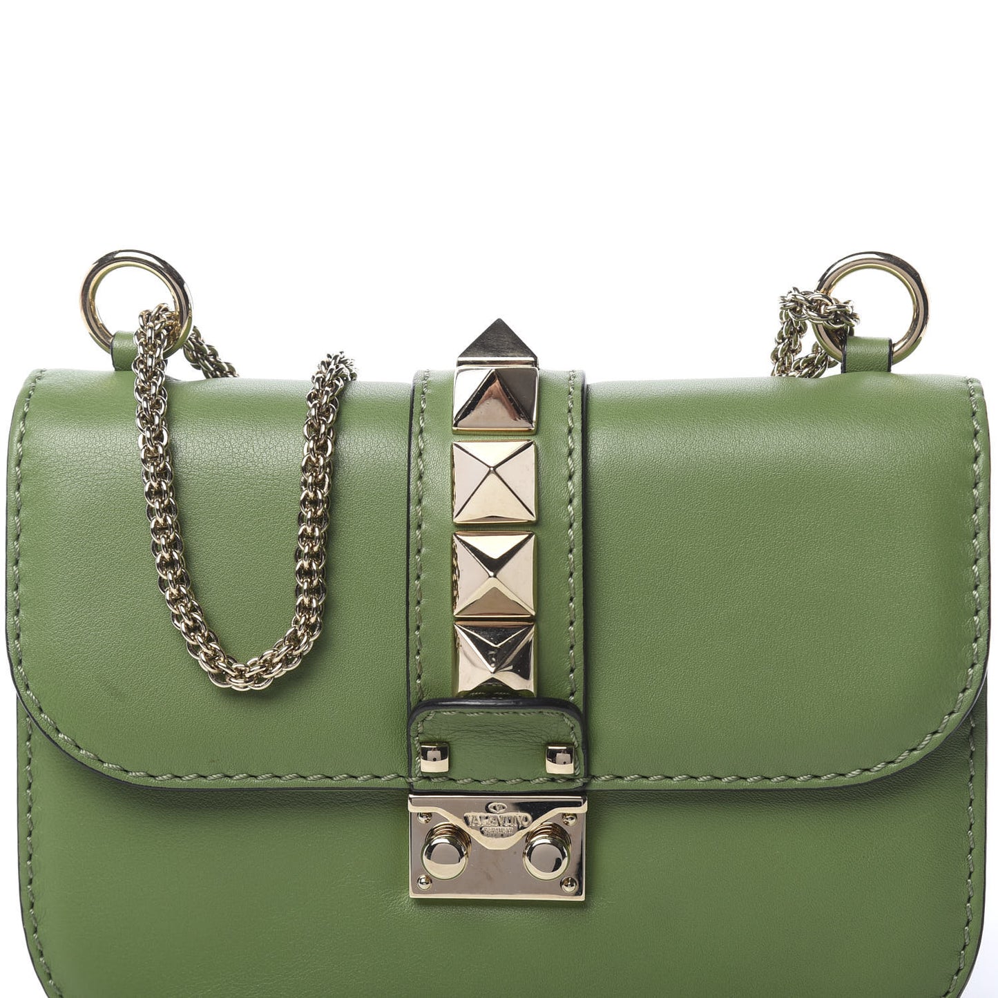 Vitello Small Glam Lock Rockstud Flap Green