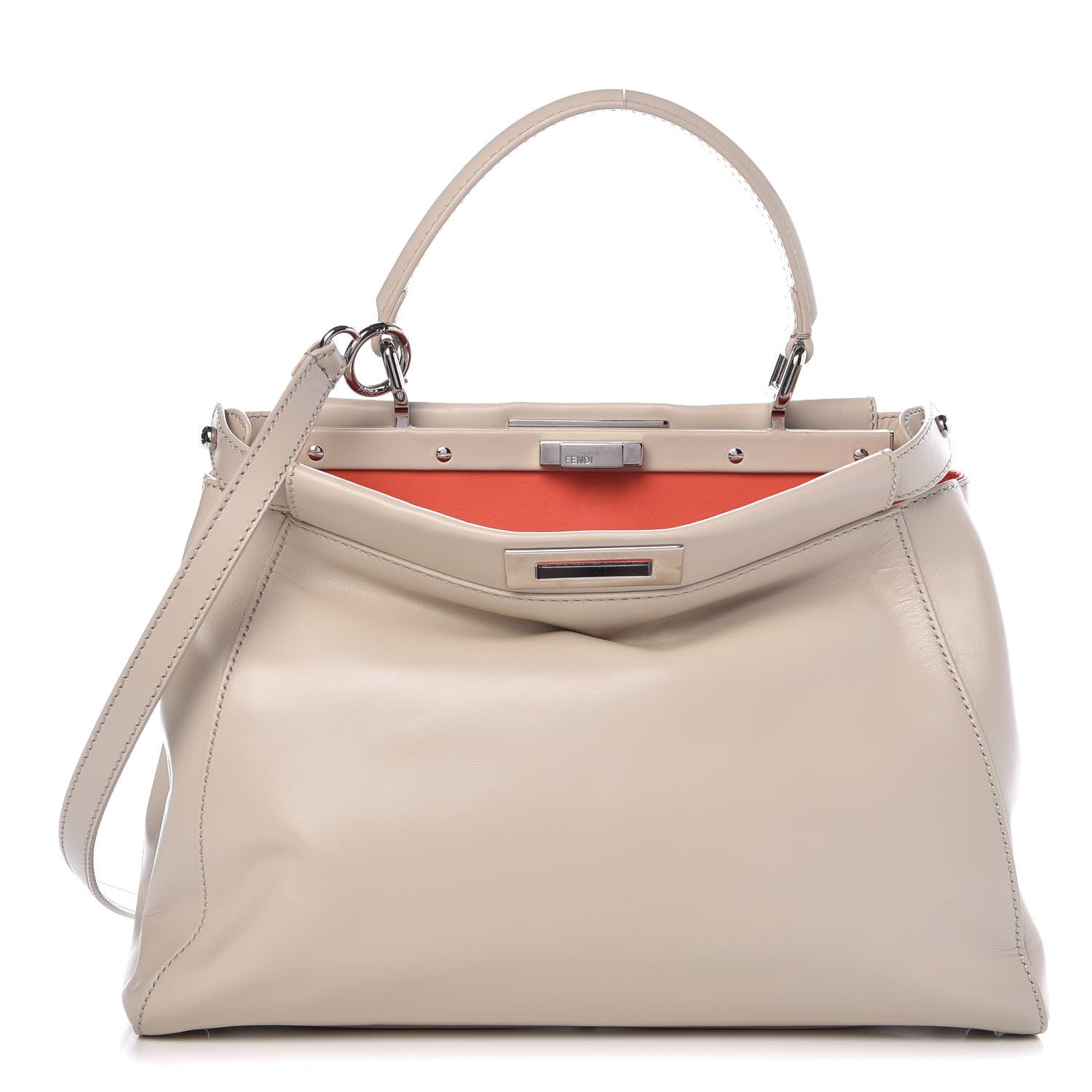 Fendi Vitello Morgan Shiny Nappa Medium Peekaboo Iconic Satchel Latte Azalea 1 of 11