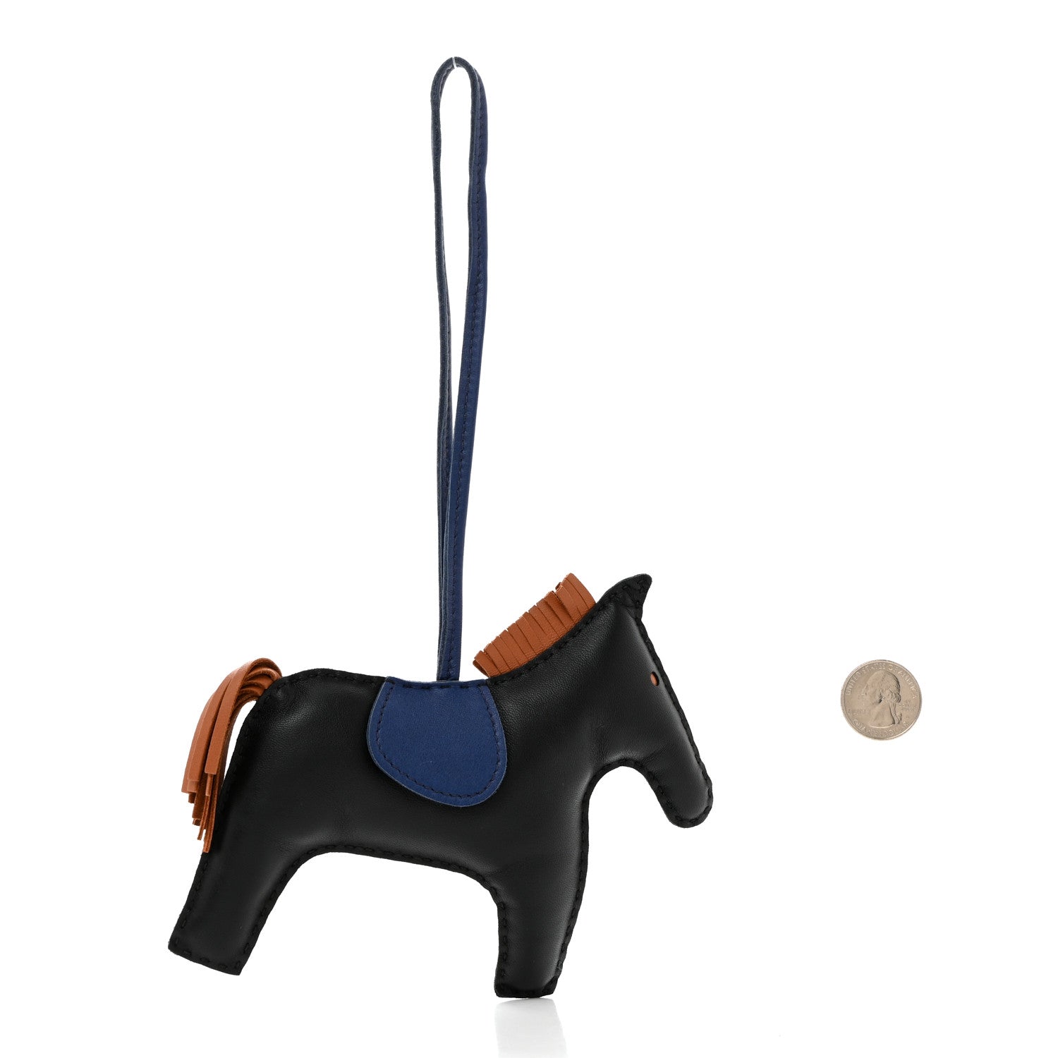 Hermes Milo Lambskin Grigri Rodeo Horse Bag Charm GM Black Bleu Saphir Gold 2 of 5