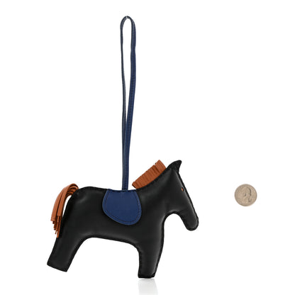 Hermes Milo Lambskin Grigri Rodeo Horse Bag Charm GM Black Bleu Saphir Gold 2 of 5