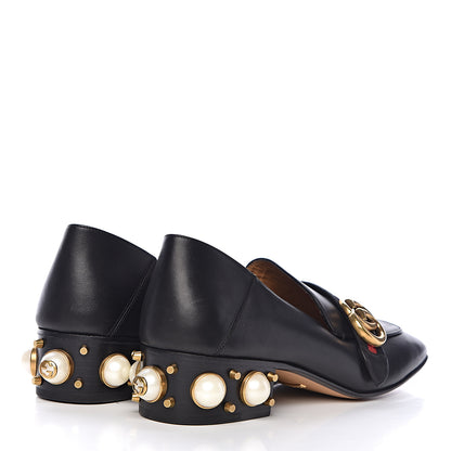 Gucci Betis Glamour Calfskin Web Pearl Embellished Peyton 35mm Loafer Pumps 39 Black 4 of 11