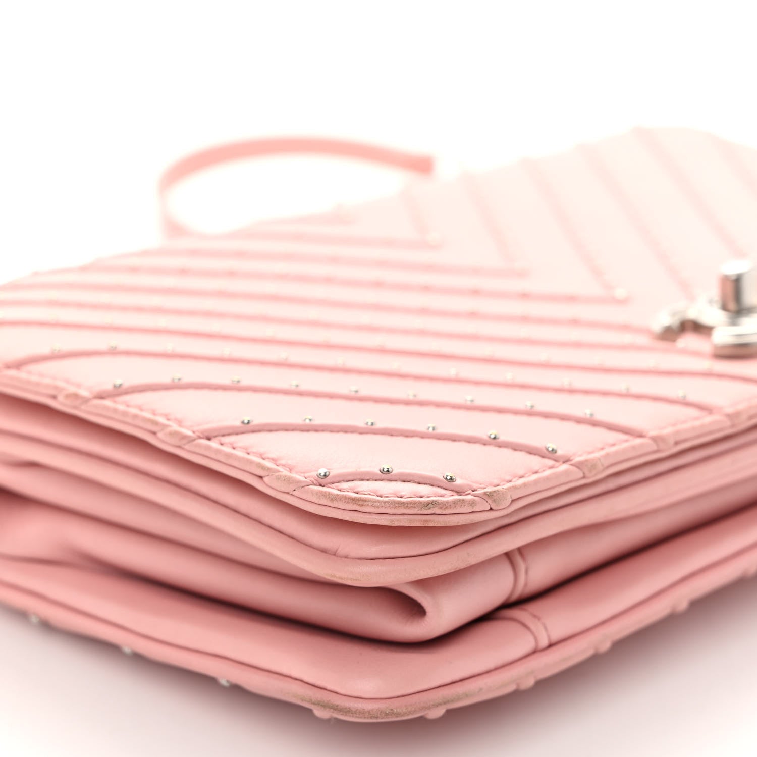Chanel Calfskin Studded Chevron Quilted Flap Pink 8 of 10