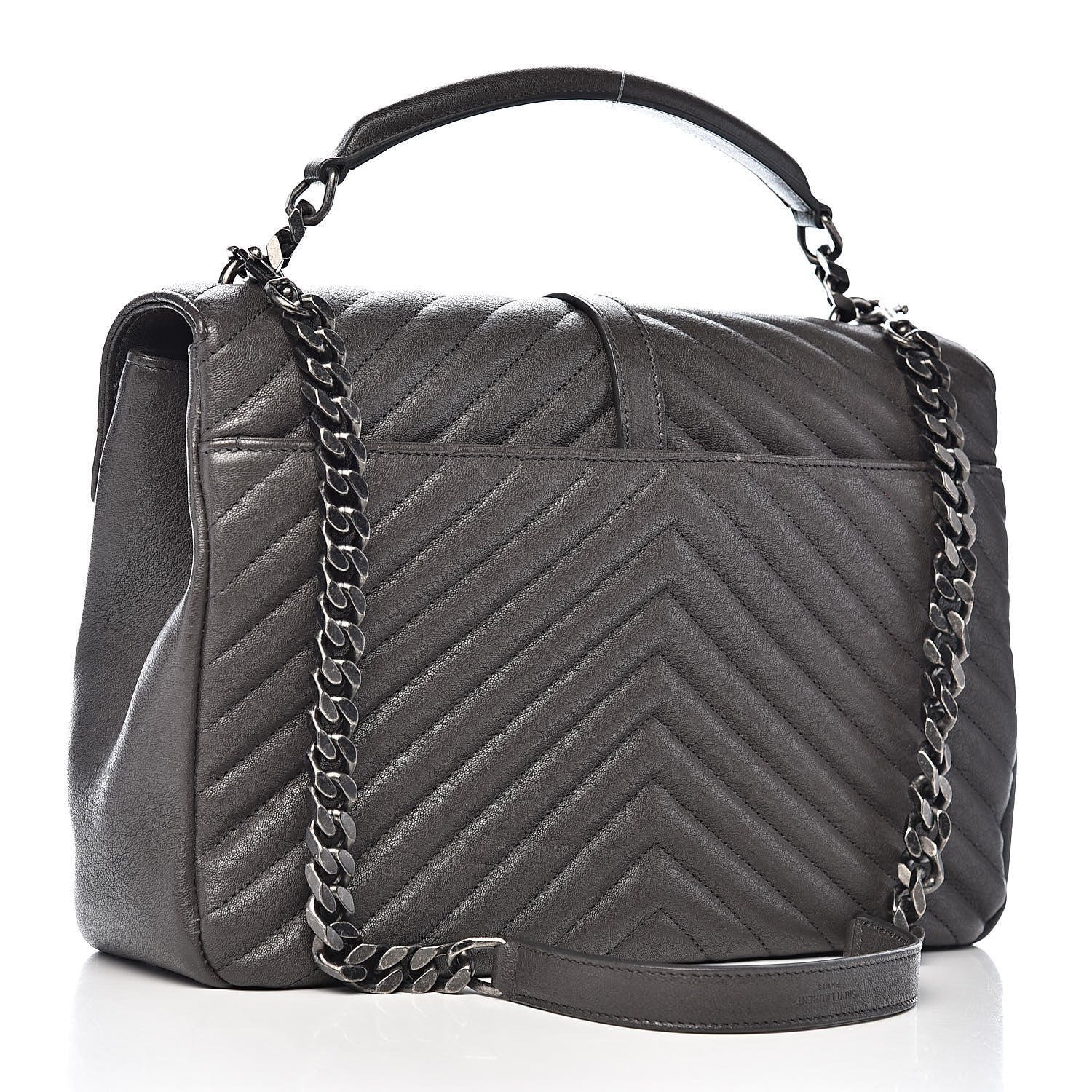Saint Laurent Sheepskin Matelasse Chevron Monogram Large College Satchel Dark Anthracite 3 of 12