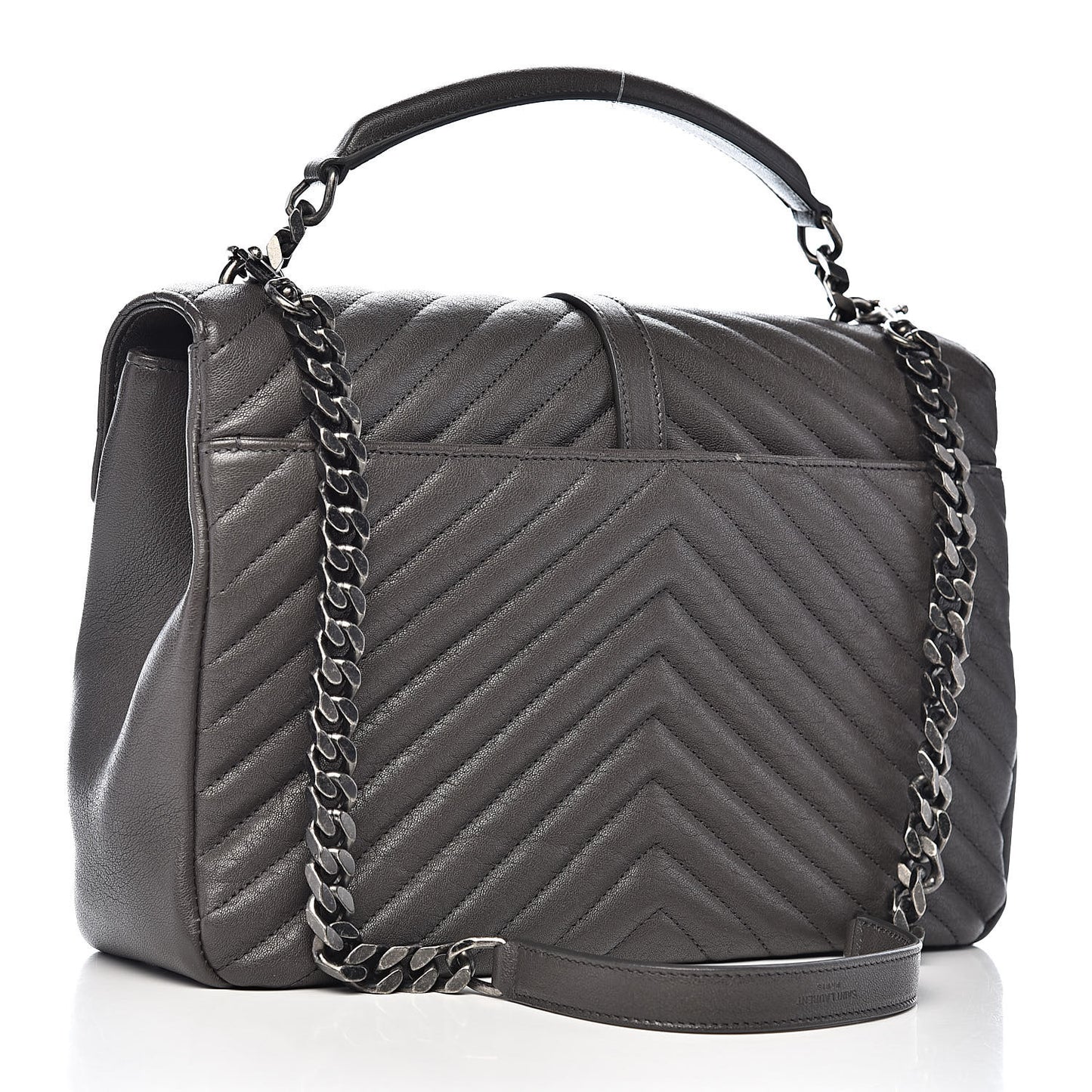 Sheepskin Matelasse Chevron Monogram Large College Satchel Dark Anthracite