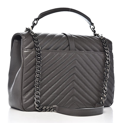 Saint Laurent Sheepskin Matelasse Chevron Monogram Large College Satchel Dark Anthracite 3 of 12