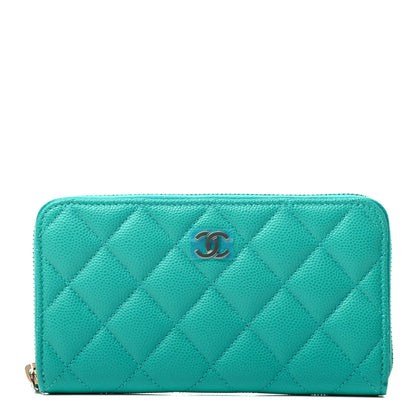 Chanel Caviar Quilted Small Zip Around Wallet Turquoise 1 of 10