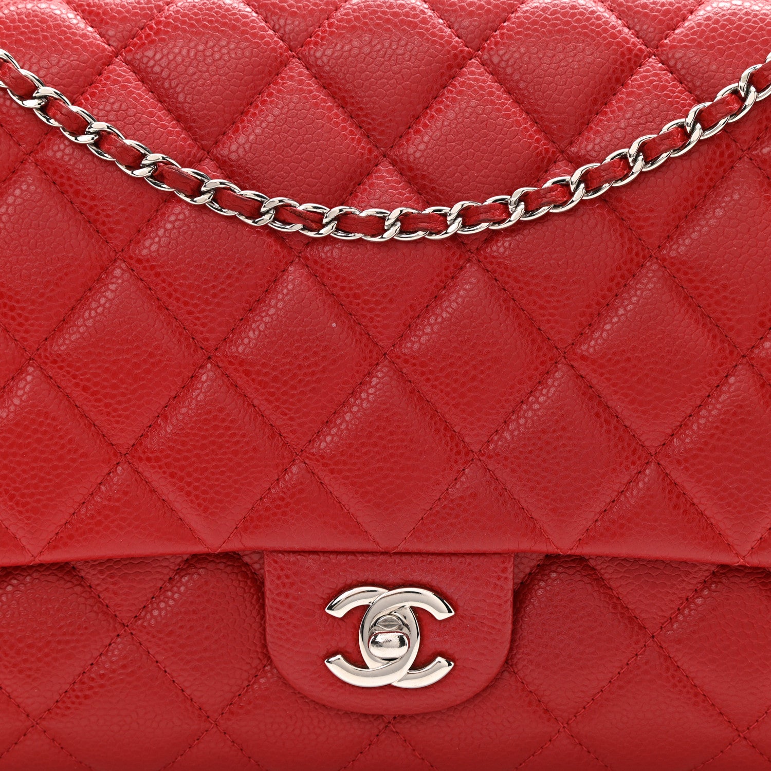 Chanel Caviar Quilted Clutch With Chain Flap Red 8 of 8
