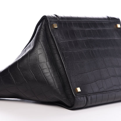 Celine Crocodile Embossed Calfskin Medium Phantom Luggage Black 6 of 9
