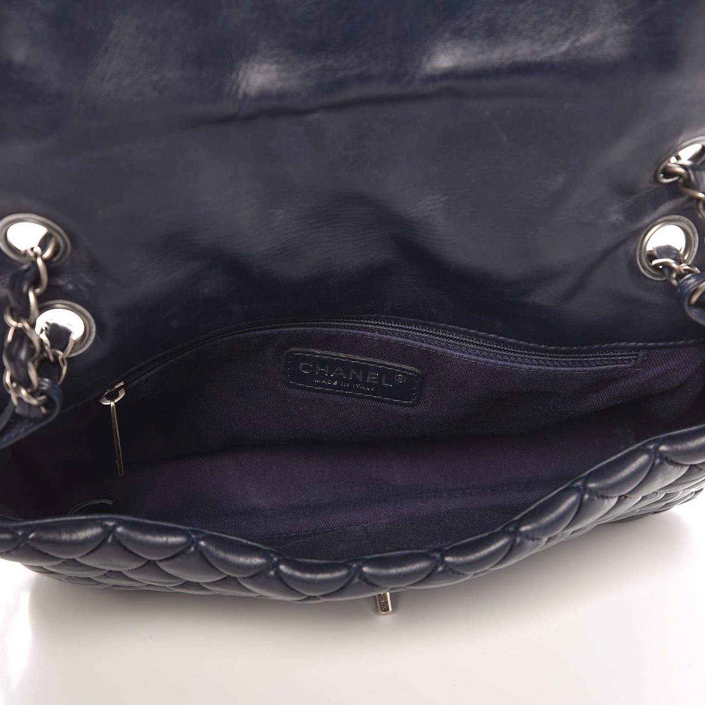 Iridescent Calfskin New Bubble Large Flap Navy