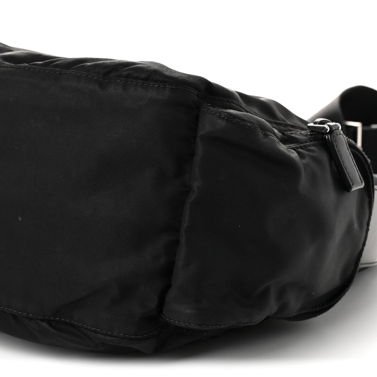 Re-Nylon Vela Saffiano Pocket Double Zip Shoulder Bag Black