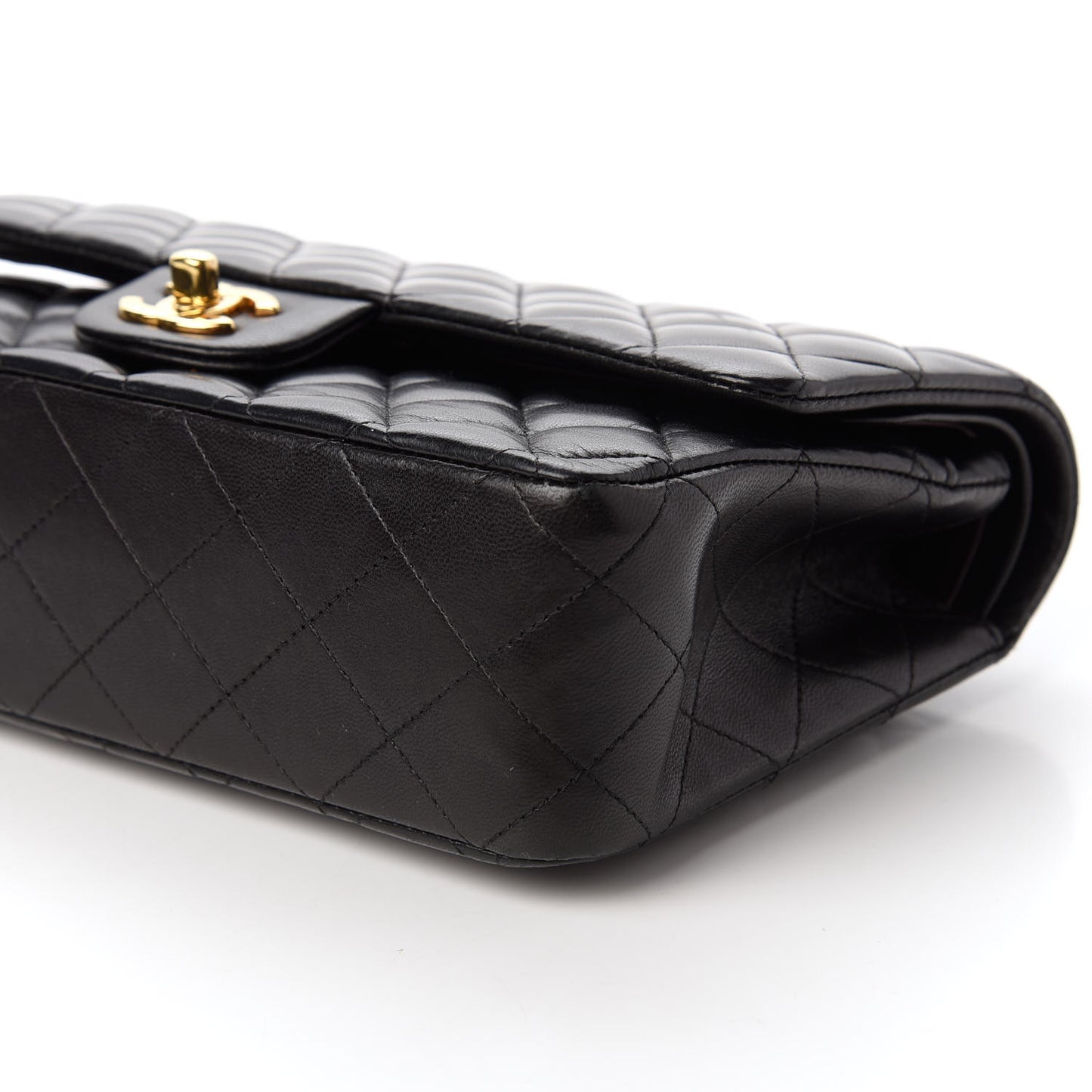 Lambskin Quilted Medium Double Flap Black