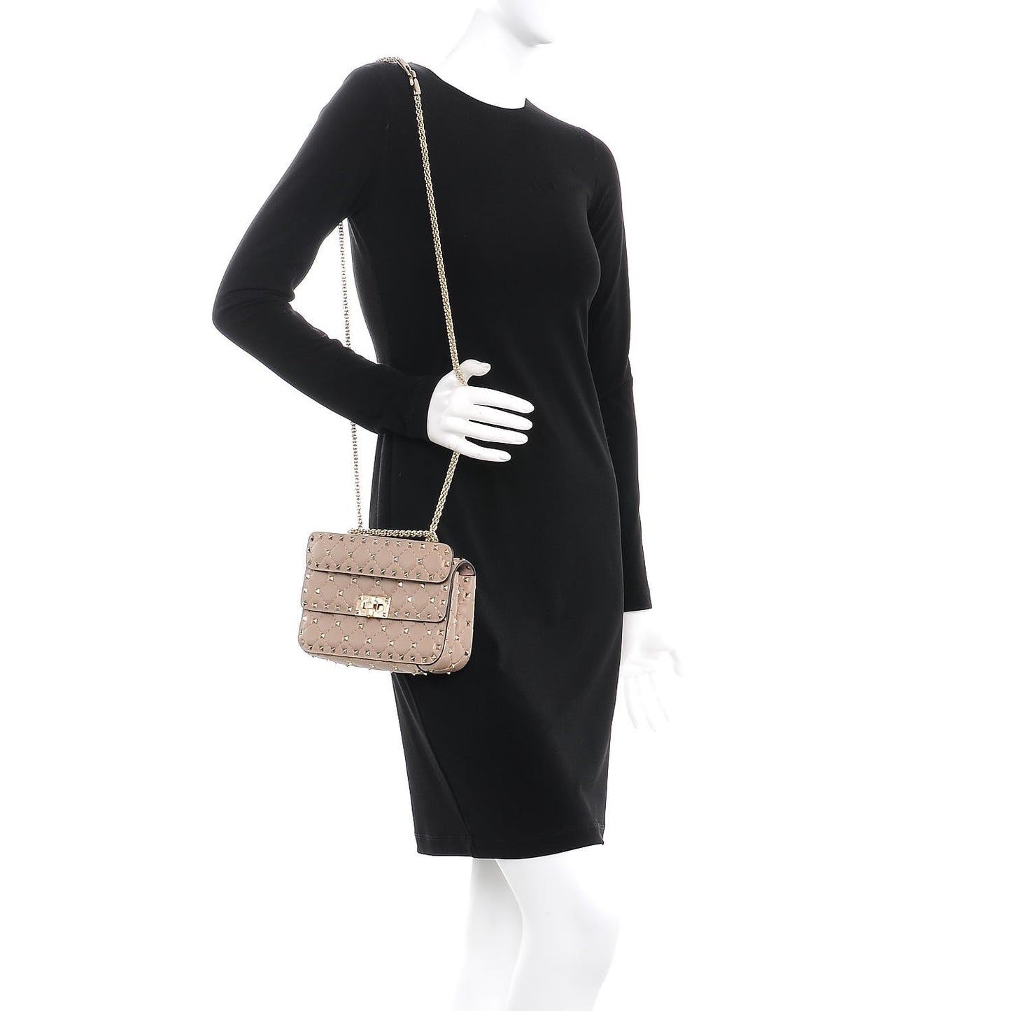 Nappa Small Rockstud Spike Shoulder Bag Poudre