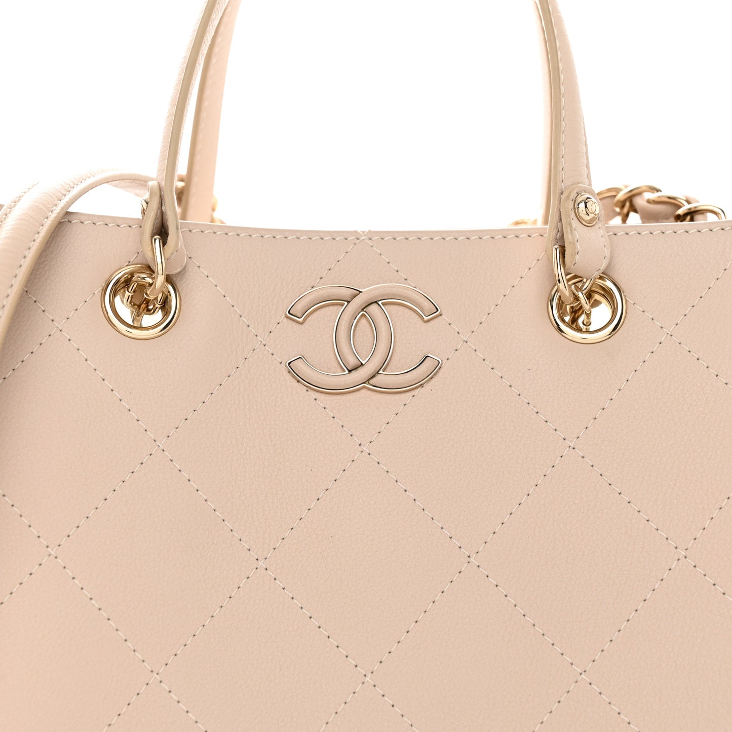 Bullskin Stitched Small Shopping Bag Beige
