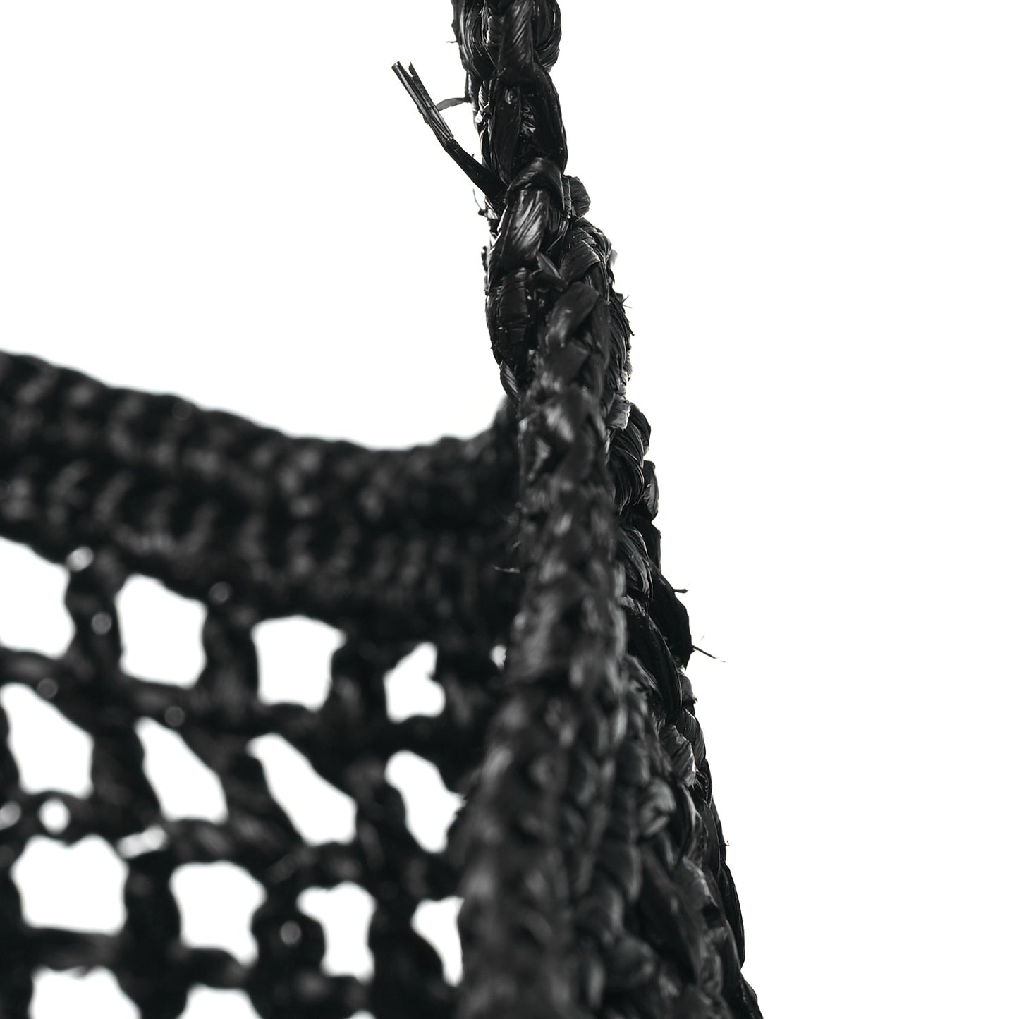 Yarn Raffia Effect Crochet Logo Embroidered Tote Bag Black
