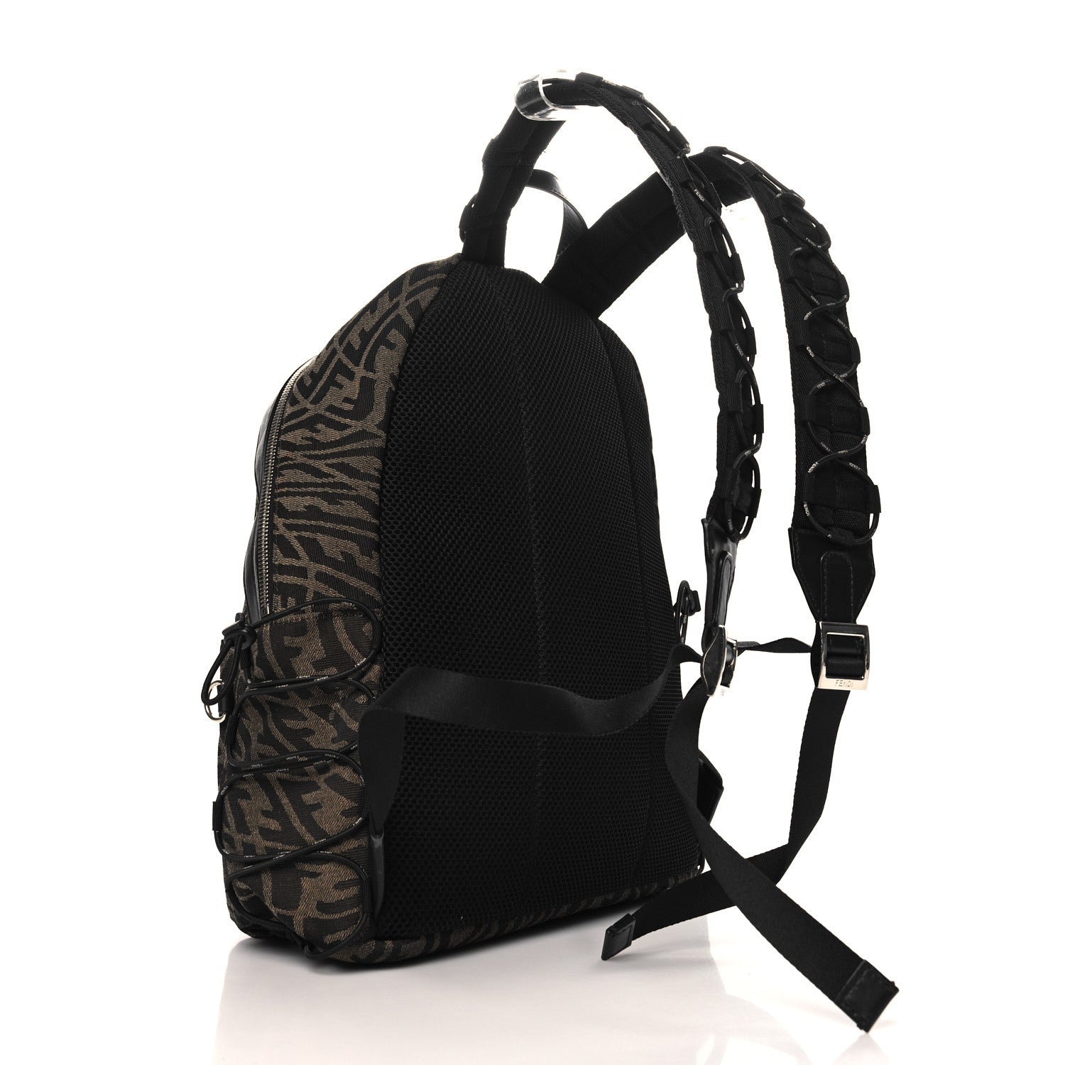 Fendi X SARAH COLEMAN Fabric Jacquard Vitello Grace Light Woven Lanyard FF Vertigo Pouch Pocket Backpack Tobacco Moro Black 3 of 10