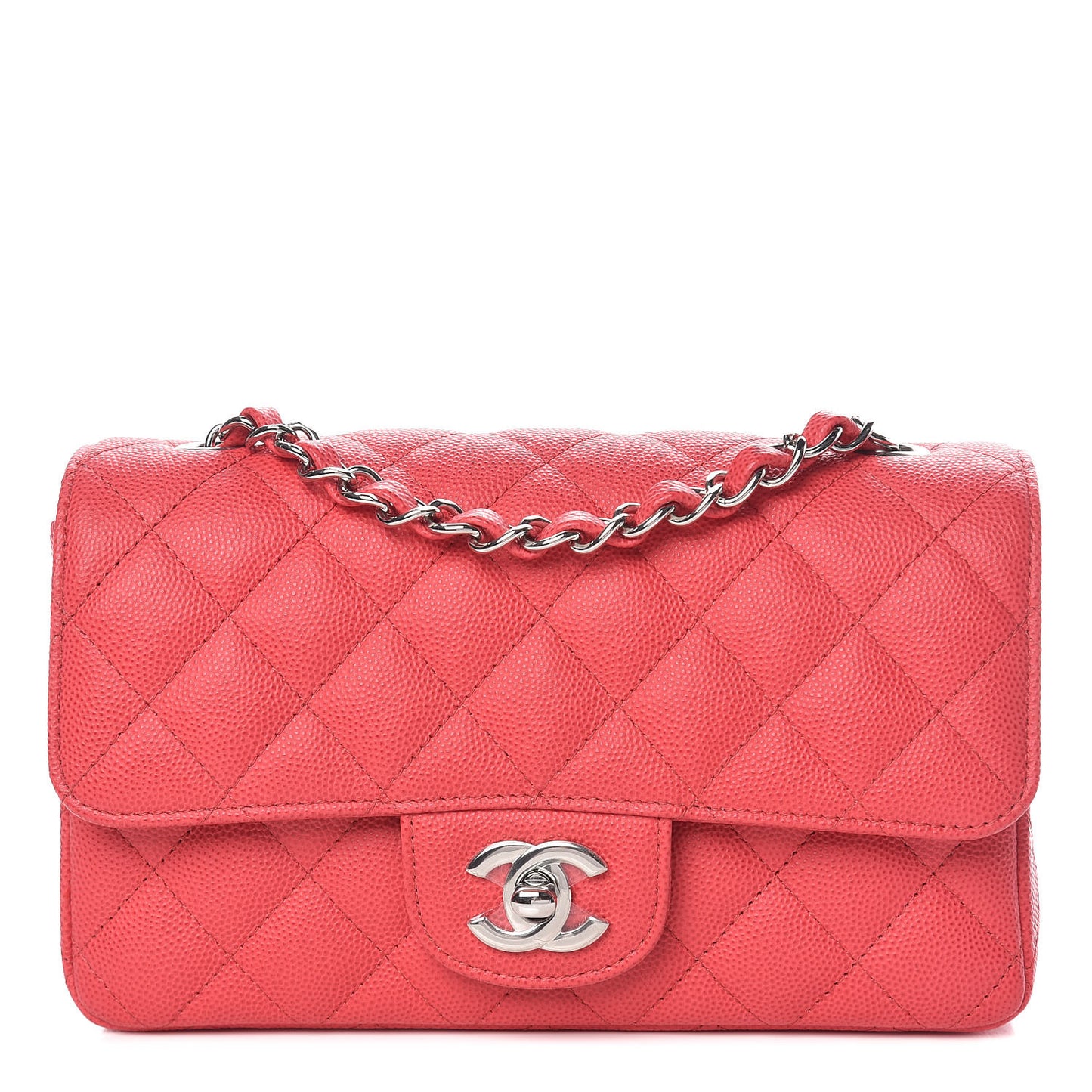 Caviar Quilted Mini Rectangular Flap Light Red