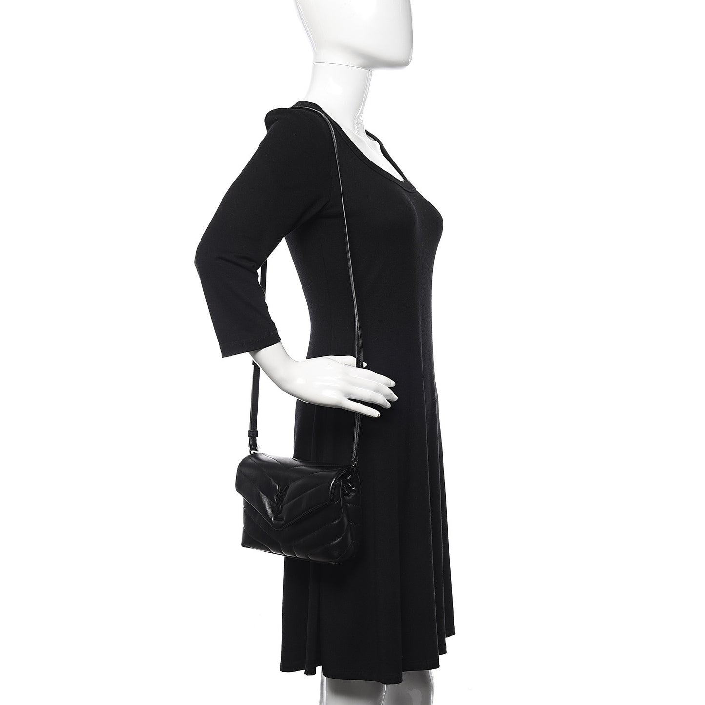 Calfskin Y Quilted Monogram Toy Loulou Crossbody Bag Black