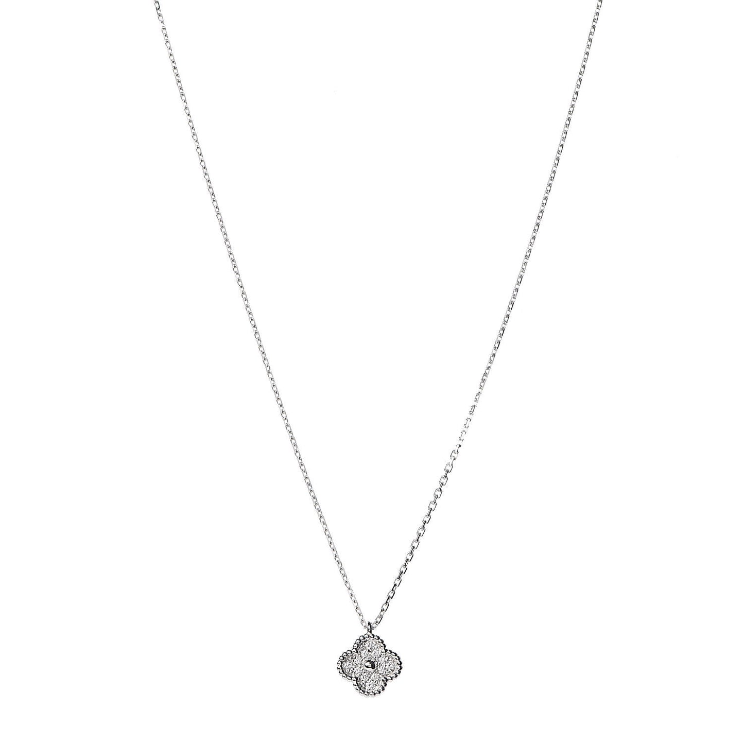 18K White Gold Diamond Sweet Alhambra Pendant Necklace