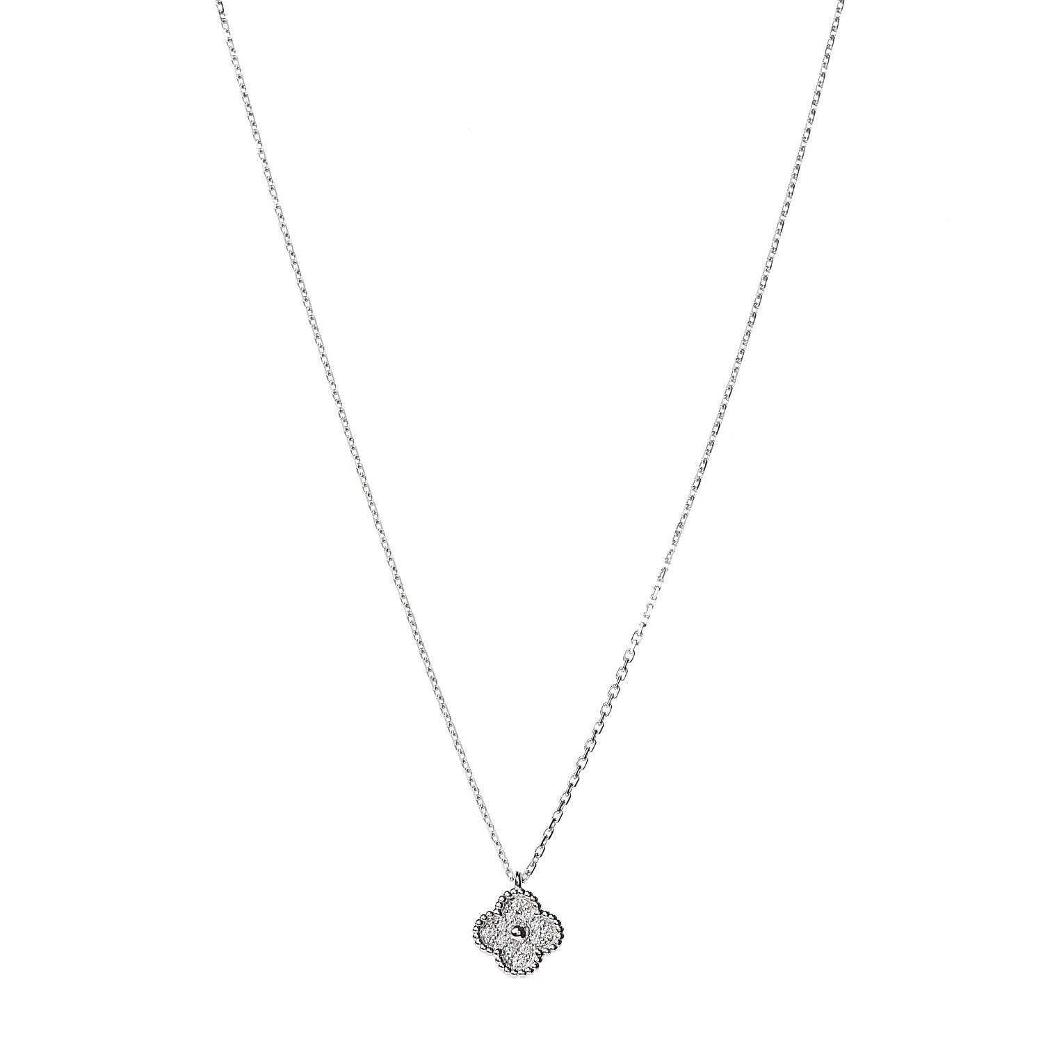 Van Cleef & Arpels 18K White Gold Diamond Sweet Alhambra Pendant Necklace 1 of 8