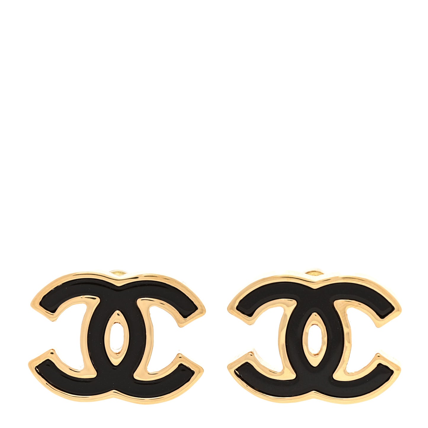Enamel CC Earrings Black Gold