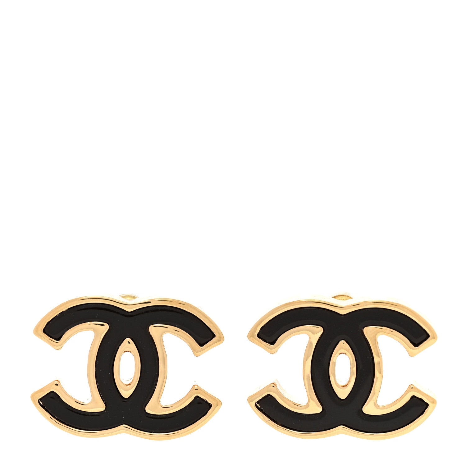 Chanel Enamel CC Earrings Black Gold 1 of 4