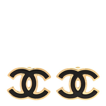 Chanel Enamel CC Earrings Black Gold 1 of 4